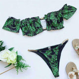 Loyally Elegant bikini Green / S Off Shoulder Frill Vibe Bikini