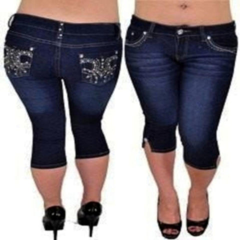 Loyally Elegant bottoms 1 / blue Streatchable Capri With Emroidery & Rhinestones