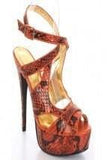 Orange Faux Leather Snake Skin Print Cut Out Peep Toe Heels