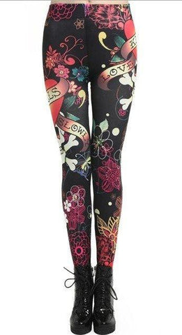 Graffiti Skulls Love Black Leggings