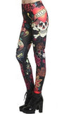 Graffiti Skulls Love Black Leggings