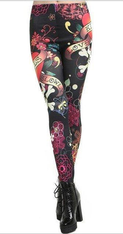 Graffiti Skulls Love Black Leggings