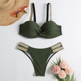 Loyally Elegant swimsuit army green / S Micro V-bar Bikini